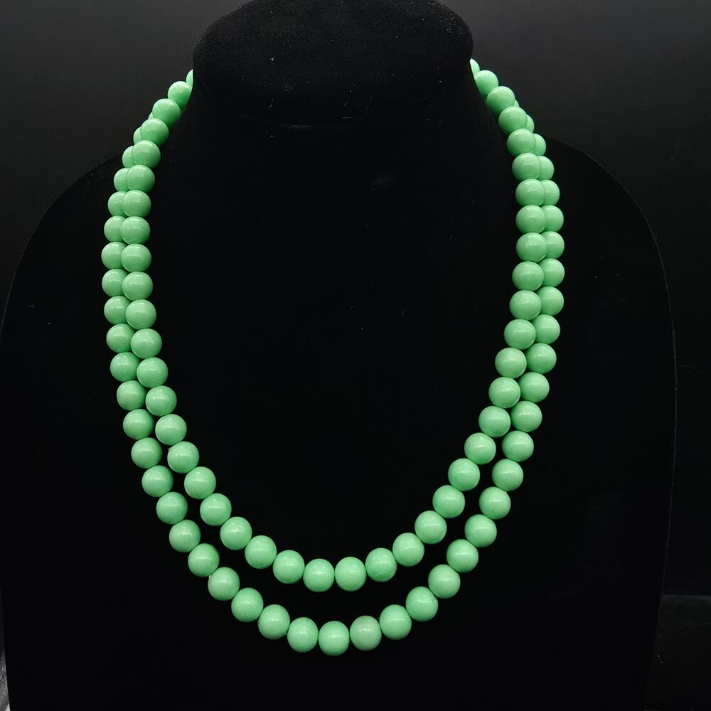 Hong Kong Mint Green Plastic Beaded Necklace Vintage Costume Jewelry